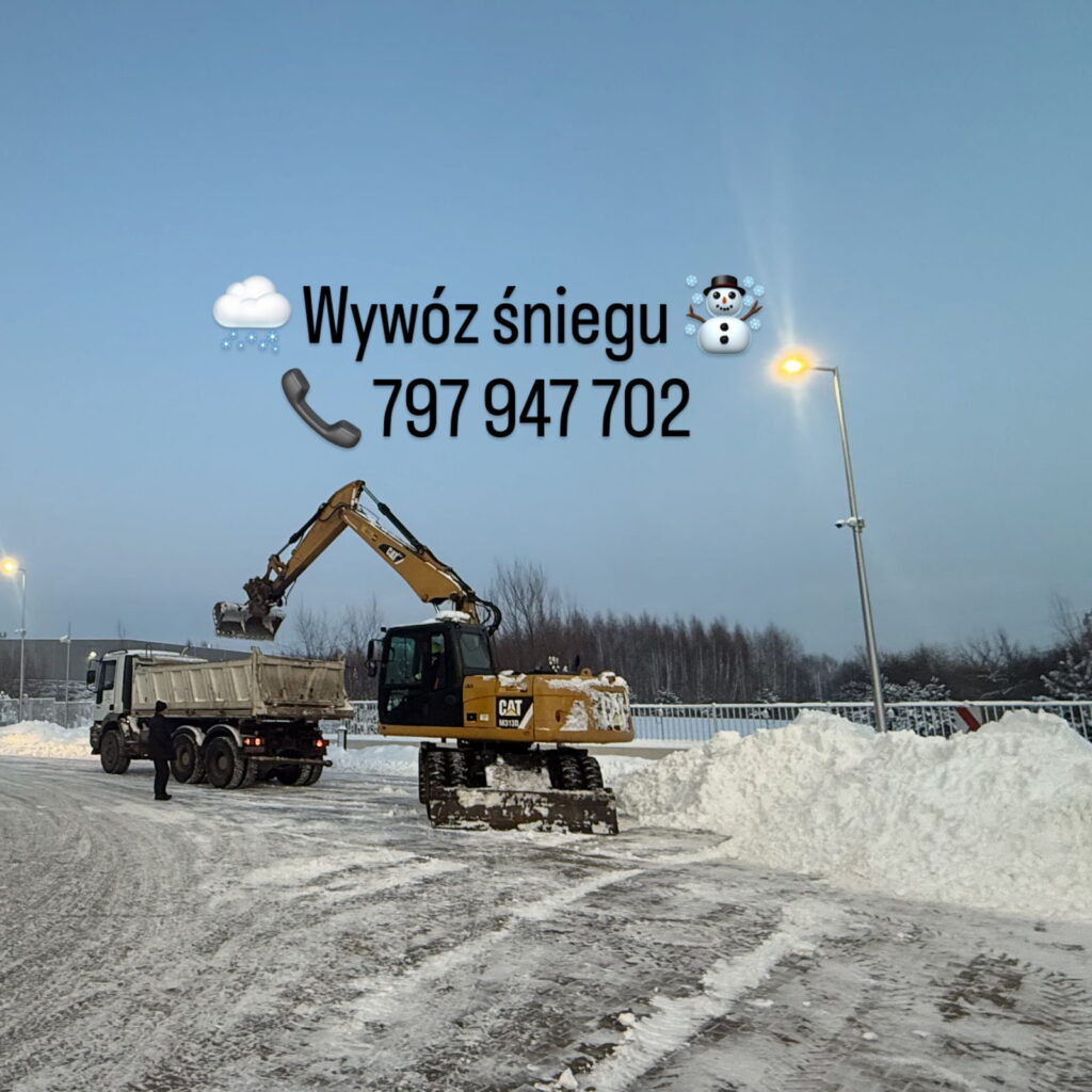 Wywóz śniegu Radom – załadunek śniegu koparką na wywrotkę